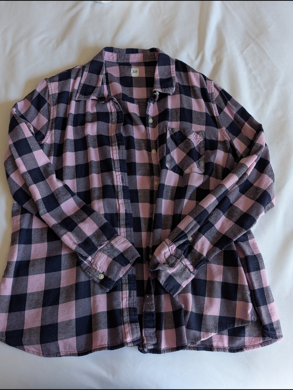 GAP Pink and Navy Plaid Button-Up Shirt
